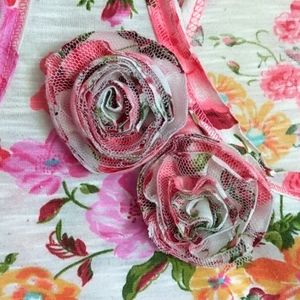 Deb's - Floral Print Tank with Fabric Rose Appliques